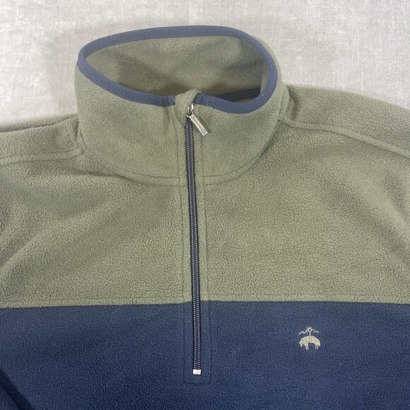 Brooks Brothers Mens Large Green Navy Quarter 1/4 Zip Pullover Fleece Shirt - Picture 2 of 6